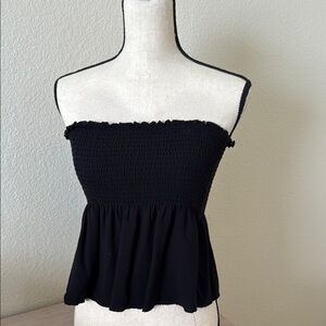 Active USA Black Smocked Peplum Crop Top